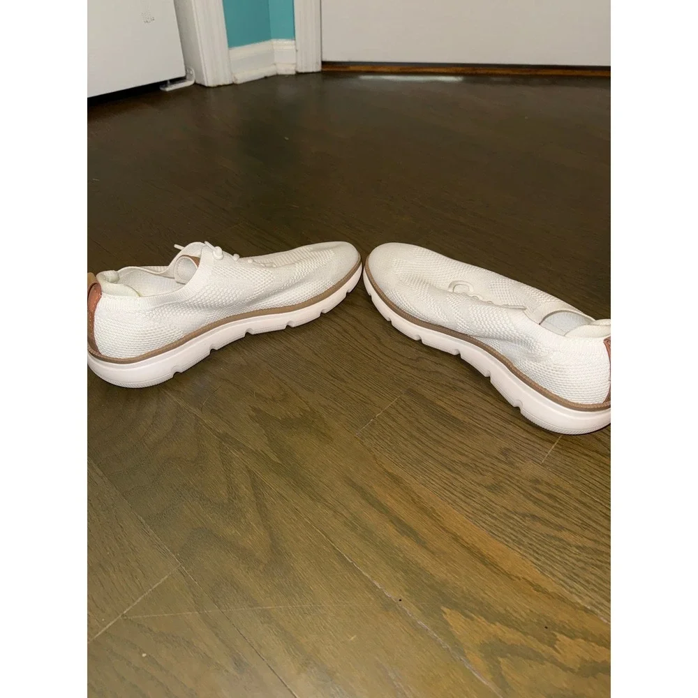 White Knit Lace Up Sneakers Tan Accents Casual Athletic Shoes K1921 Size 44